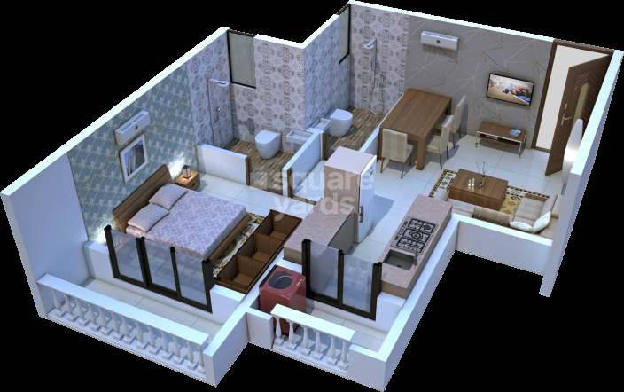 Floor plan of 1 BHK 308 Sq. Ft. Apartment in Vardhaman Vatika Phase 2, Thane
